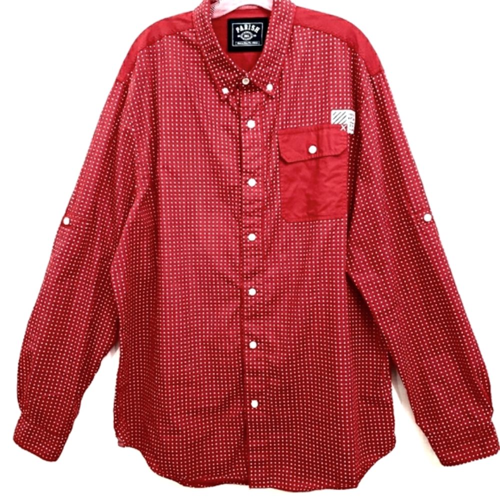 Nwot PARISH Nation Red Button Down Longsleeve Shirt with Tiny White Stars